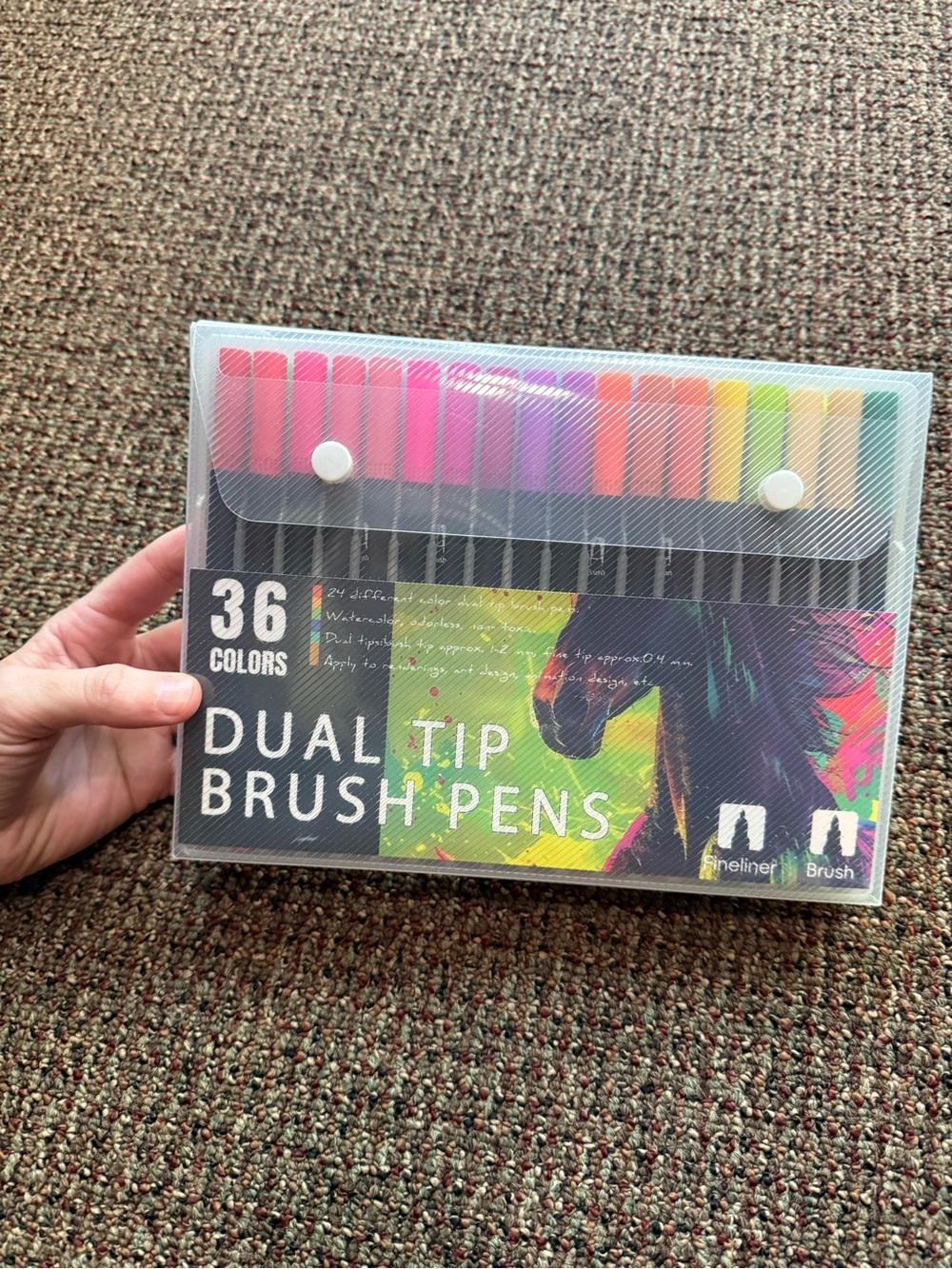 36-Color Dual Tip Brush Pens - Assorted Bright Colors